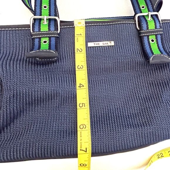 The SAK Belinda Denim Blue Knit Shoulder Bag Preppy Woven Ribbon Straps 13” x 7” - Picture 15 of 16